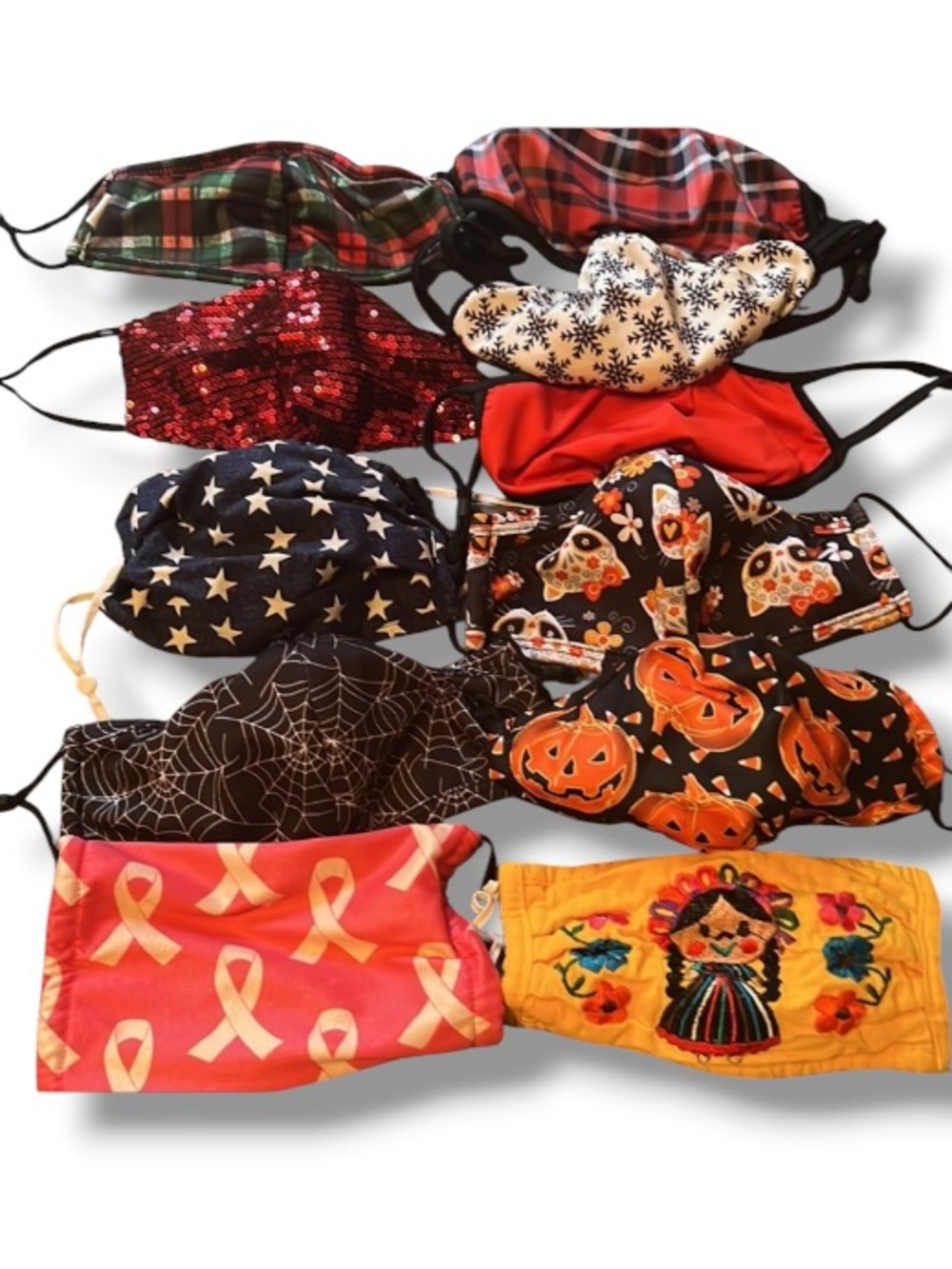 Bundle of 11 Women’s Holiday Face Masks Halloween Christmas 4th of July Mexico